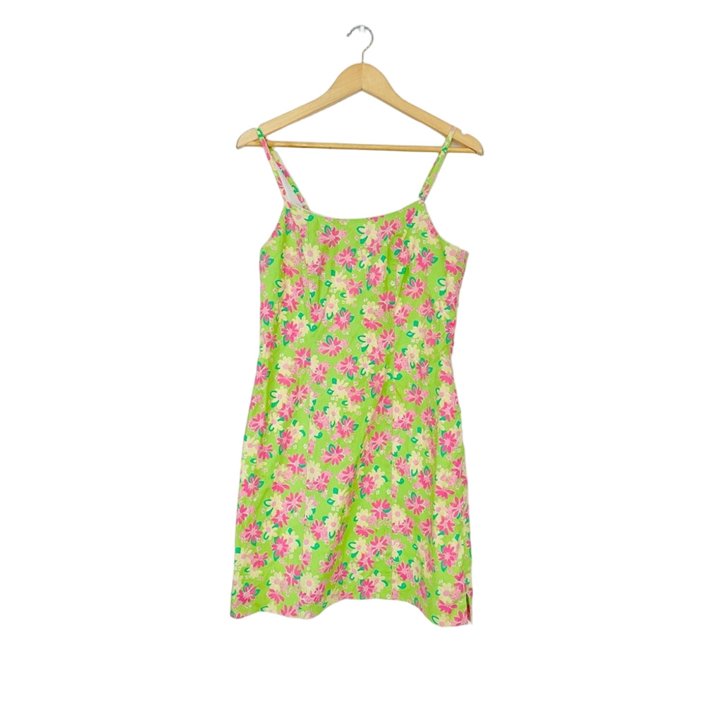 Lilly Pulitzer Green and Pink Floral Dress Sundress Rhinodendrum Shift